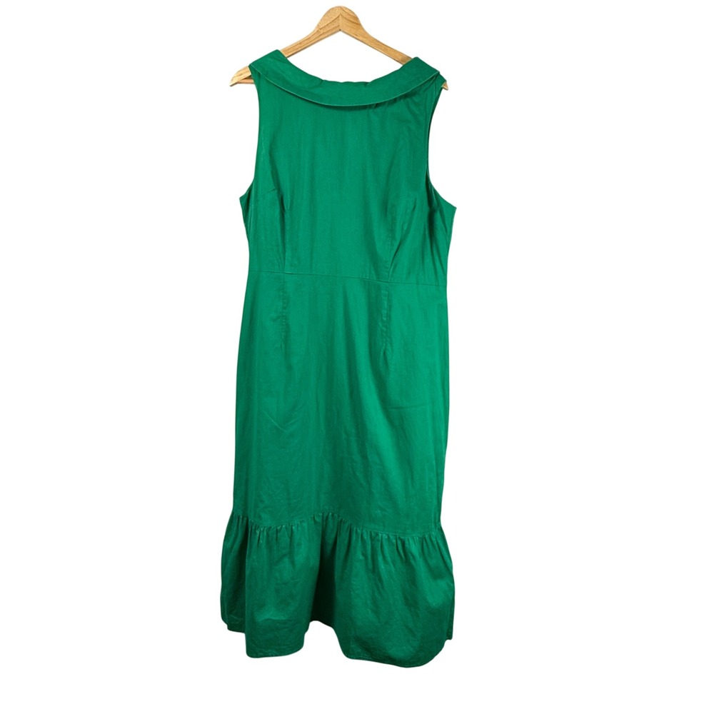 Boden Clarice Midi Dress Green Boat Neck Tie Back Tiered Ruffle Hem Women 14